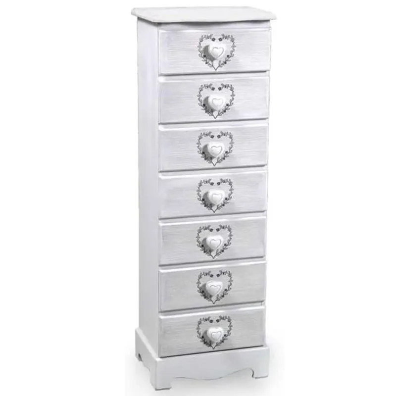 Cassettiera Settimino in legno 7 cassetti Bianco Perla Cuori 29 x 23 x 89 cm Spedizione Espresso