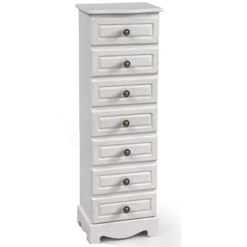 Cassettiera Settimino in legno 7 cassetti Bianco Perla Shabby 29 x 23 x 89 cm Subito Disponibile