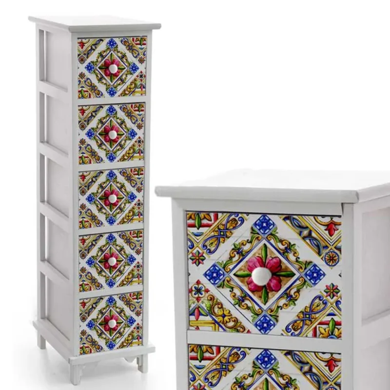 Cassettiera Mobile Mobiletto Salvaspazio 5 Cassetti Slim Retro Capri Shabby Chic Offerta Del Giorno