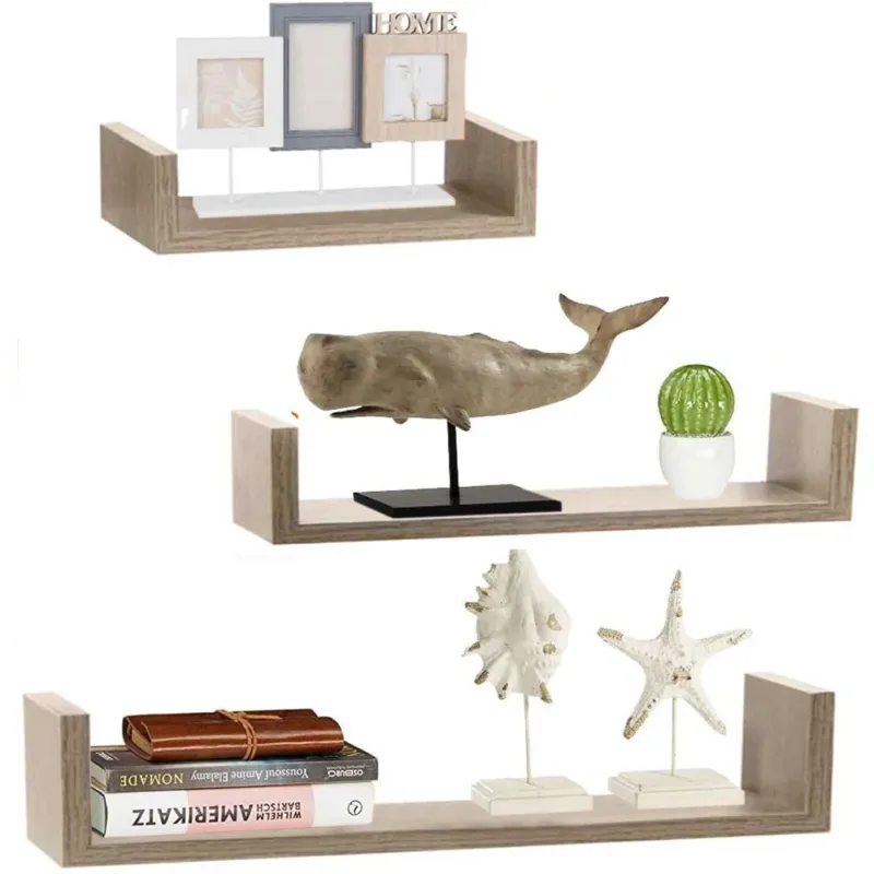 Esclusivo Set 3 Mensole da Parete Moderne Design con Bordi Mensola Scaffale Rovere