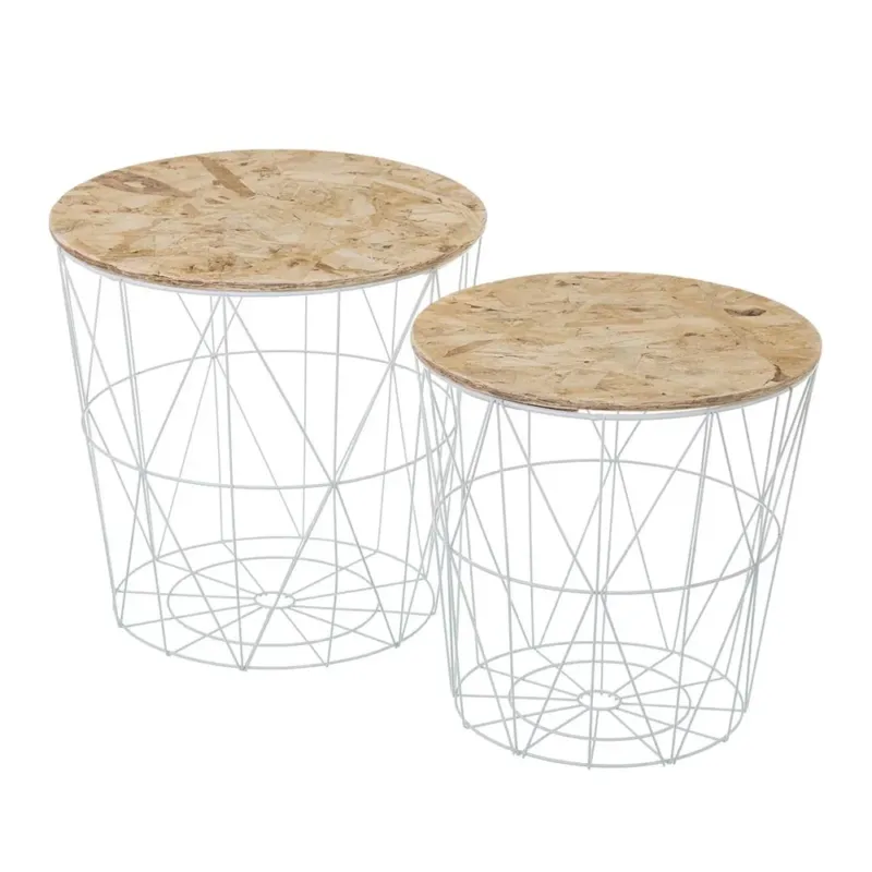 Novità Set 2 Tavolini da Salotto Tavoli per Divano Colore Bianco in Metallo e Legno