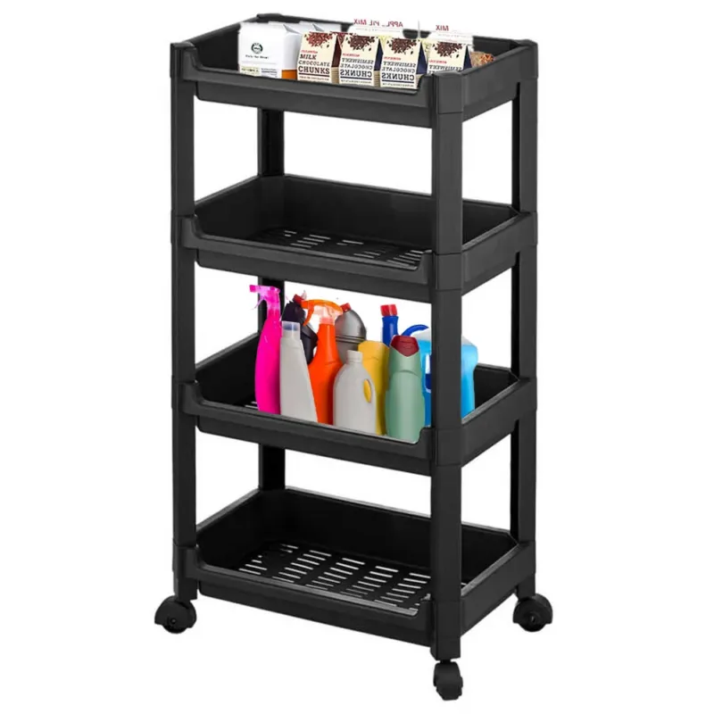 Economico Carrello Salvaspazio Cucina Bagno Scaffale Portaoggetti Multiuso Nero 4 Ripiani