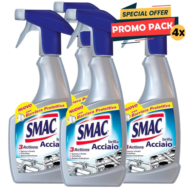 Direttamente Dal Produttore 4 x 520 ml Smac Brilla Acciaio Detergente Spray Azione Anticalcare e Lucidante