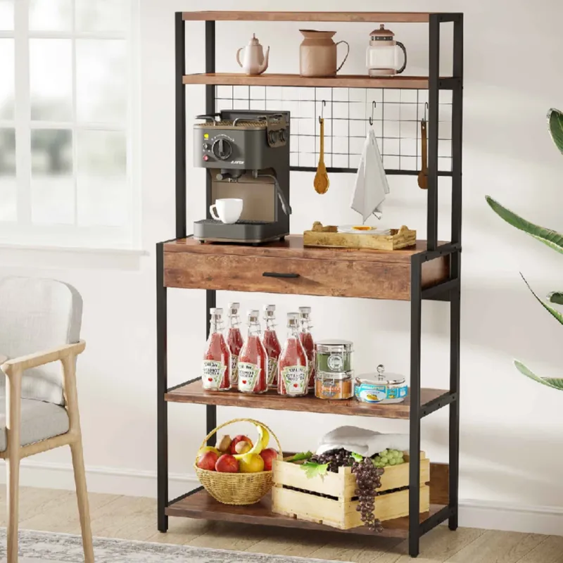 Scaffale da Cucina Portaoggetti Scaffalatura Industrial 5 Ripiani e 1 Cassetto Must-Have