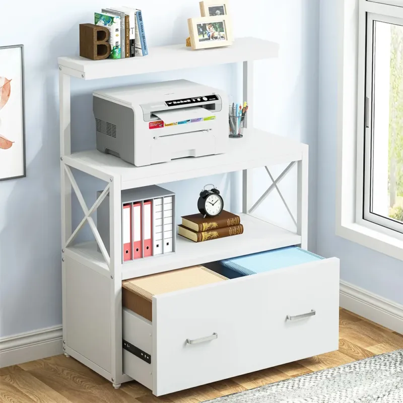 Scaffale Portaoggetti Multiuso Mobile Bianco 3 Ripiani e 1 Cassetto Casa Ufficio Occasione Imperdibile