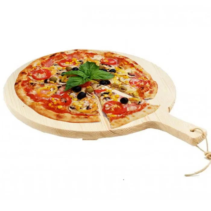 Tagliere Per Pizza Rotondo 38 cm In Legno Di Abete Con Manico Affettati Cucina Offerta Limitata