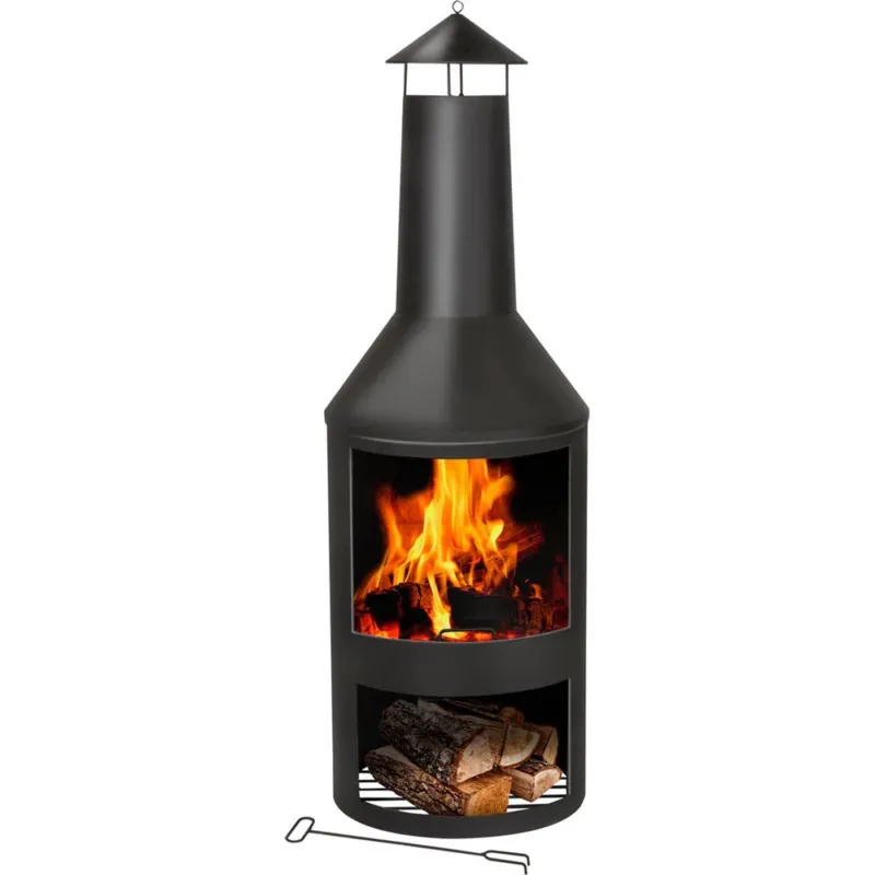 Saldi Caminetto da Giardino Stufa a Legna in Acciaio con Attizzatoio 134x44,5 cm Nero