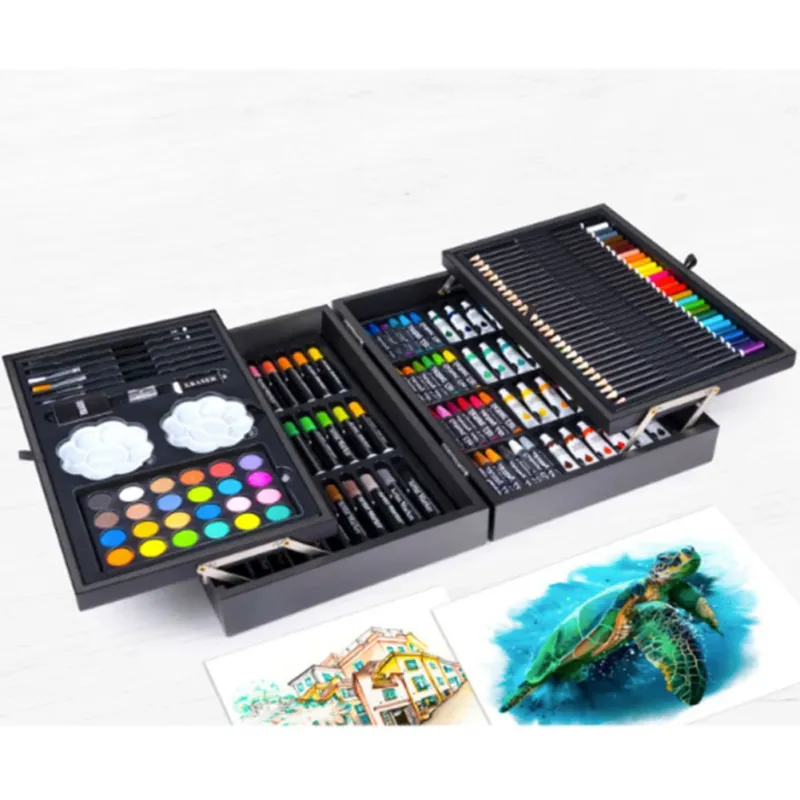 Nuovo Arrivo Valigetta Legno Pittore 145pz Colori Pittura Pastelli Acquerelli Professionale