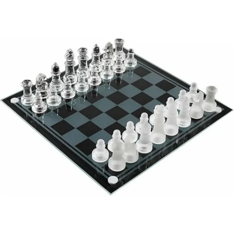 Ultima Occasione Set Scacchi in Vetro Scacchiera Moderna Gioco Classico con 33 Pezzi 20 x 20 cm