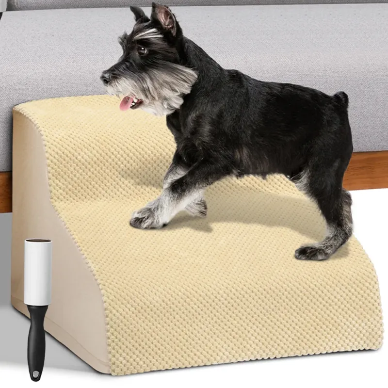 Offerta Lampo Scala per Animali Domestici Beige 2 Scalini per Gatti e Cani Rullo Rimuovi Peli