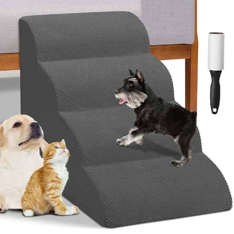 Scala per Animali Domestici Grigio 4 Scalini per Gatti e Cani Rullo Rimuovi Peli Promozione Esclusiva