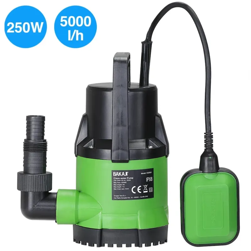 Promo Stagionale Pompa Immersione Elettropompa Sommersa Acque Chiare 250W 5000L/h Fondo Piatto