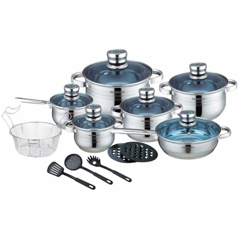 Spedizione Espresso Set di Pentole in Acciaio Inox da 18 Pezzi Con Coperchio in Vetro Royalty Line RL-1801B