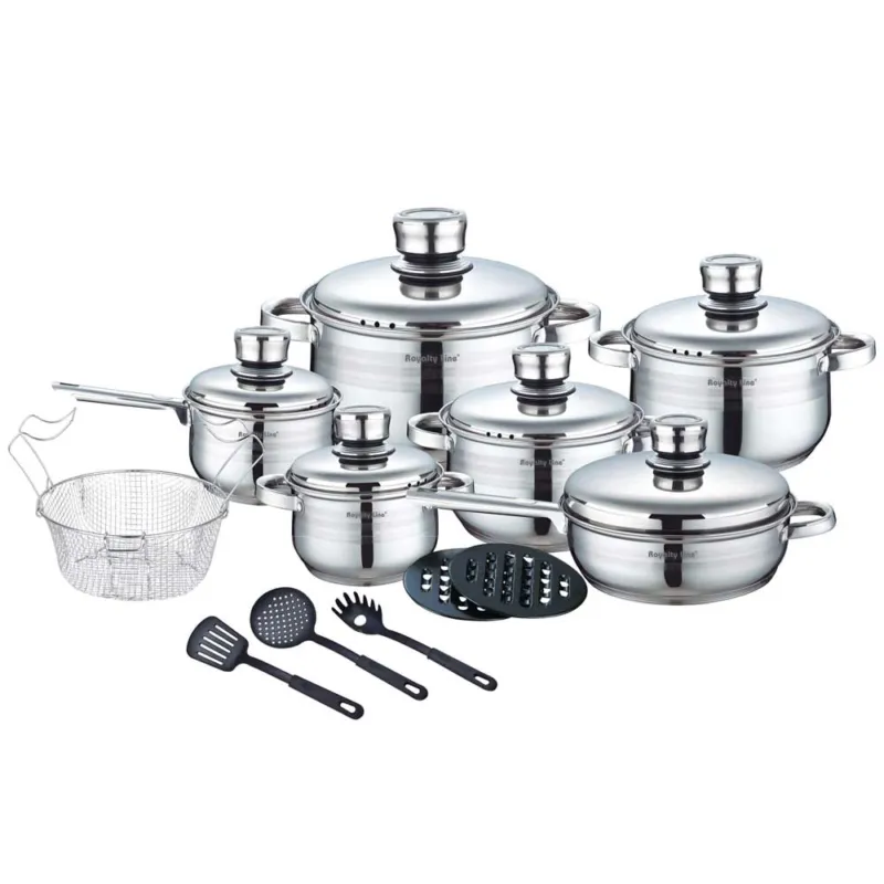 Batteria Pentole in Acciaio Inossidabile 18 Pz Con Utensili Royalty Line RL-1802 Bestseller