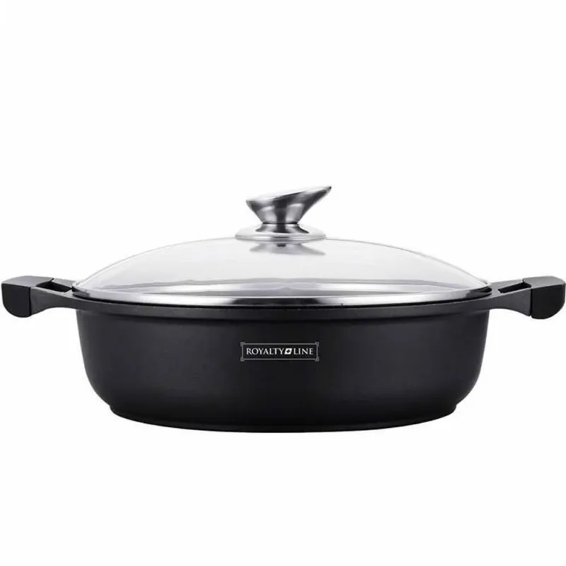 Promo Stagionale Pentola Da Cucina Bassa Tegame Alluminio pressofuso marmorizzato 28 cm con coperchio