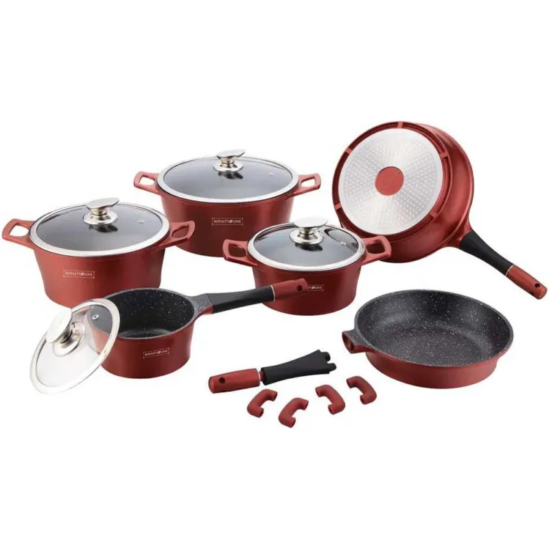 Batteria Pentole e Padelle 14 Pz Antiaderente In Pietra Lavica Borgogna RL-ES1014M Economico