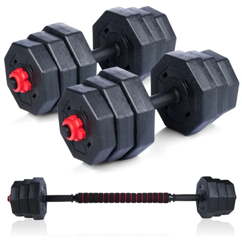 Set Manubri Convertibili in Bilanciere 19Kg Totali 12 Dischi Pesi Plastica Dura Must-Have