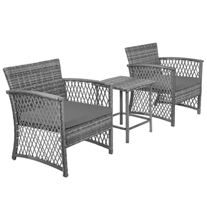 Set 3 Pezzi in Polyrattan Esterno Giardino con 2 Sedie 1 Tavolo Grigio e Grigio Promo Stagionale