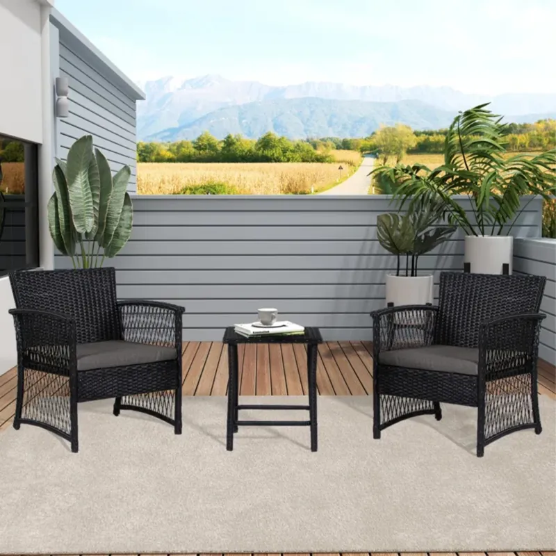 Soddisfatti O Rimborsati Set 3 Pezzi in Polyrattan Esterno Giardino con 2 Sedie 1 Tavolo Nero e Grigio