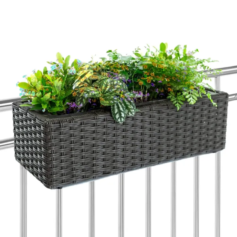 Fioriera Vaso da Giardino Esterno Balcone in Rattan Marrone 54 x 22 x 17 cm Sconto