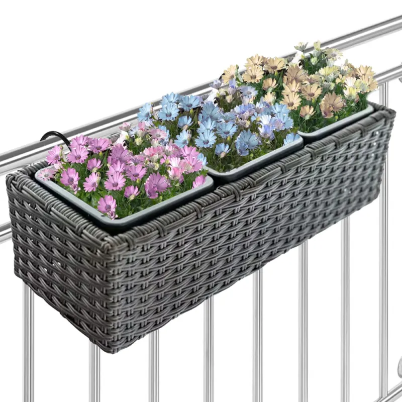 Fioriera Vaso da Giardino Esterno Balcone in Rattan Marrone 3 Scomparti Plastica Prezzo Conveniente