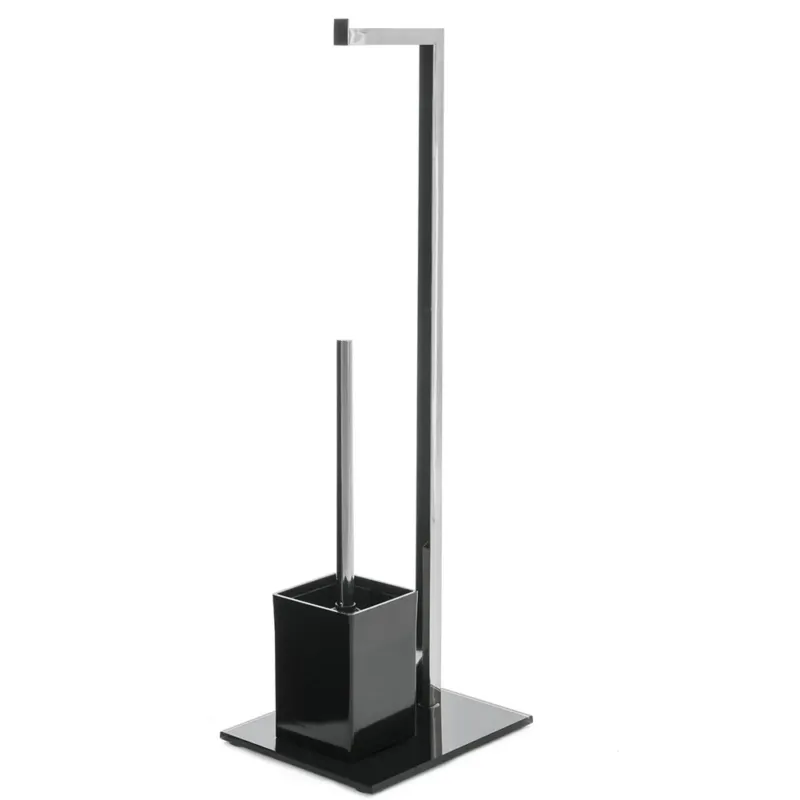 Sconto Portarotolo Con Porta Scopino In Metallo con Base in Cristallo Nero 22x18x71cm