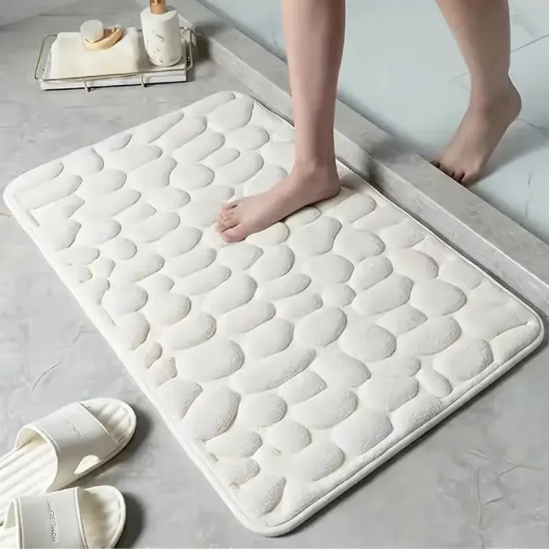 Sconto Tappeto da Bagno Antiscivolo Tappetino Microfibra Effetto Pietra 60x40cm Bianco