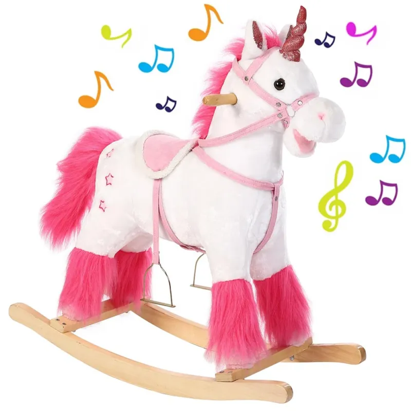 Unicorno a Dondolo Cavalcabile Peluche Cavallo Giocattolo Bambini Suoni Bianco Soddisfatti O Rimborsati