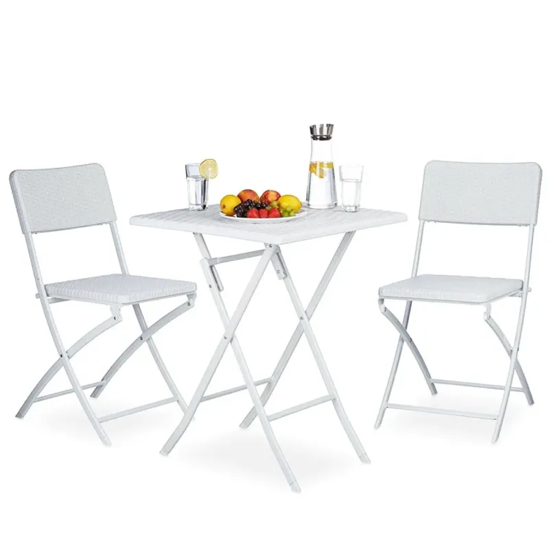 Compra Adesso Set Tavolo + 2 Sedie Pieghevole Arredo Esterno Giardino in Polyrattan Bianco