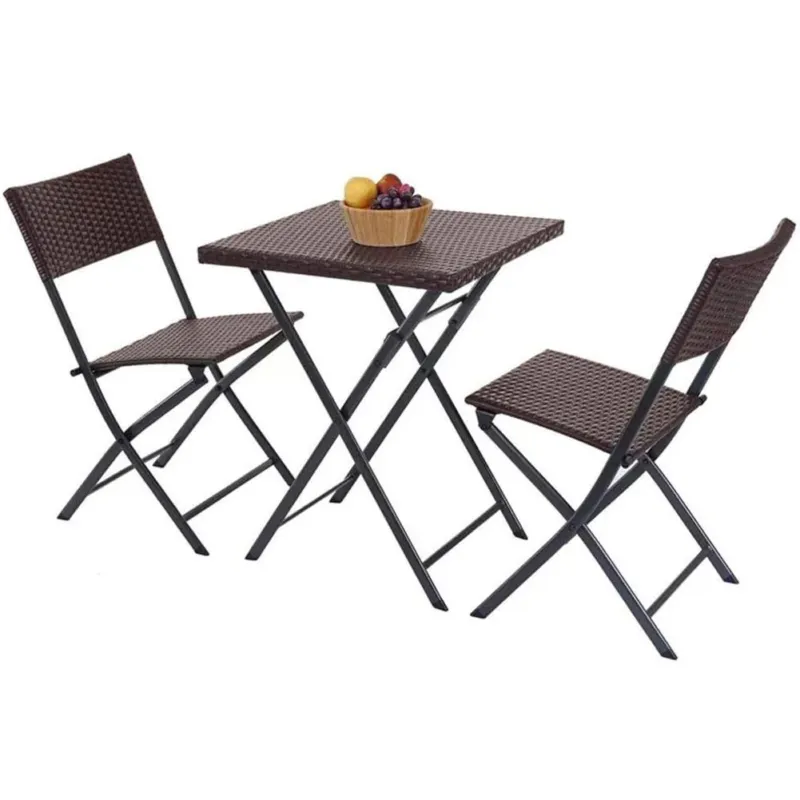 Set Tavolo + 2 Sedie Pieghevole Arredo Esterno Giardino in Polyrattan Coffee Pagamento Sicuro