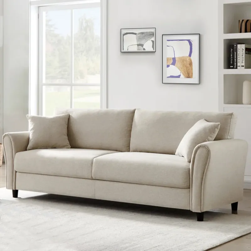 Divano 3 Posti con Rivestimento in Tessuto Crema Premium Sofa Relax 212x75x87 cm Nuovo Arrivo