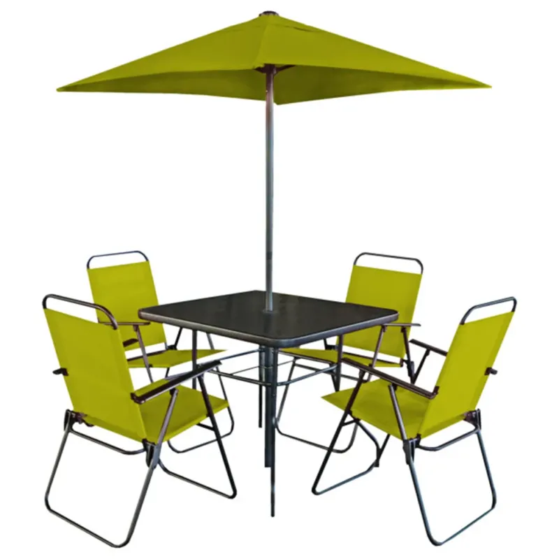 Set da Pranzo 6 Pezzi per Giardino Patio con Ombrellone 4 Sedie Pieghevoli Verde Occasione Imperdibile