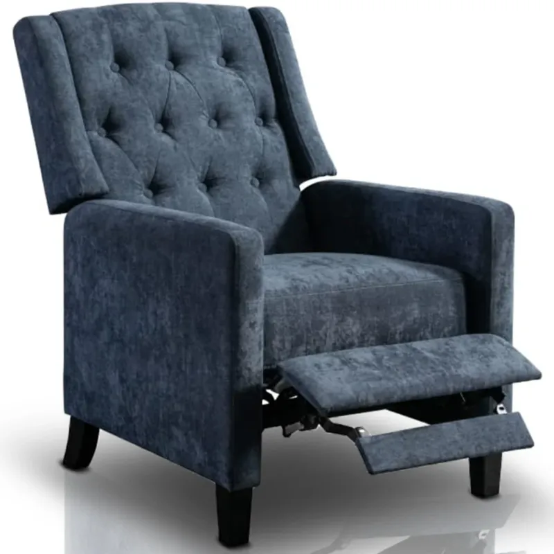 Poltrona Relax Reclinazione Manuale Poggiapiedi Poltroncina Deluxe Imbottita Blu Pagamento Sicuro