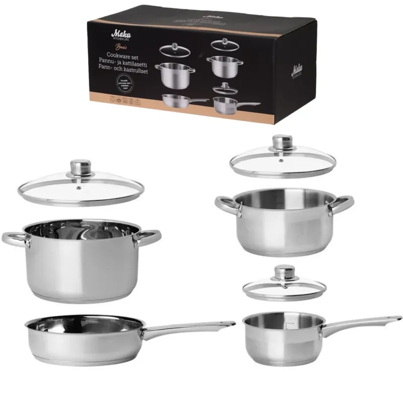 Set Batteria di Pentole di 7 Pezzi con Coperchio in Vetro Acciaio Inox Quantità Limitata
