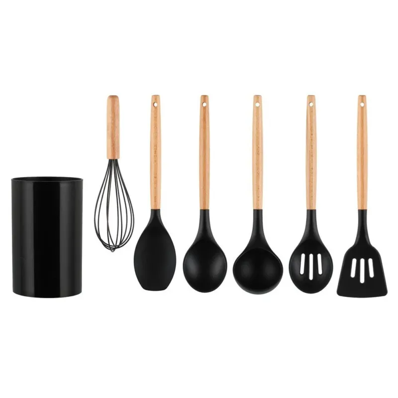 Offerta Del Giorno Set Mestoli 7 Pezzi Utensili da Cucina Con Barattolo Contenitore