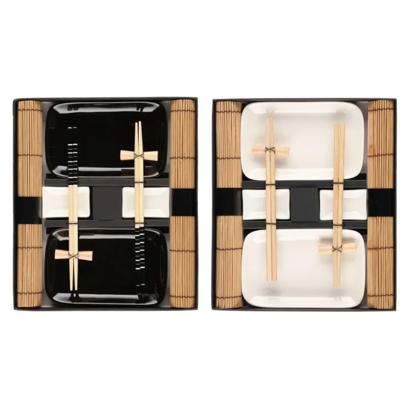 Set sushi Per 2 Persone Con Piattino e Bacchette 2 Colori Assortiti Bianco Nero Nuova Collezione