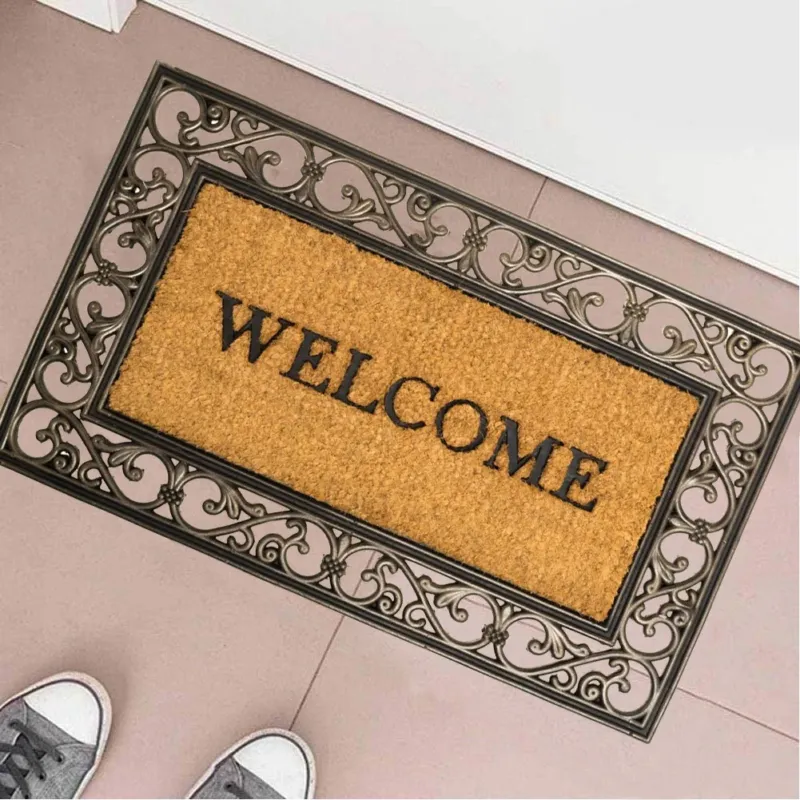 Più Venduto Tappeto Zerbino Rettangolare Welcome In Fibra Di Cocco 45 x 75 cm Beige e Marrone