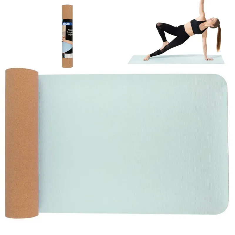 Tappetino Yoga 183x61 cm Doppio Lato TPE e Sughero Spessore 4mm Antiscivolo Promozione