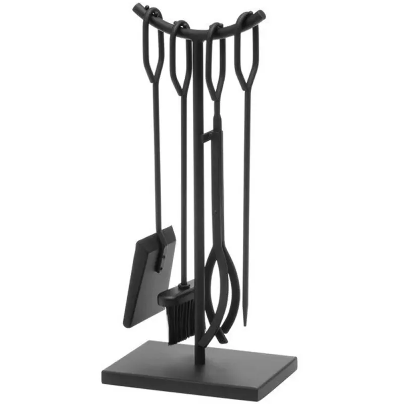 Prezzo Conveniente Set 4 Pezzi Accessori per Camino con Supporto Stand in Ferro Battuto Nero