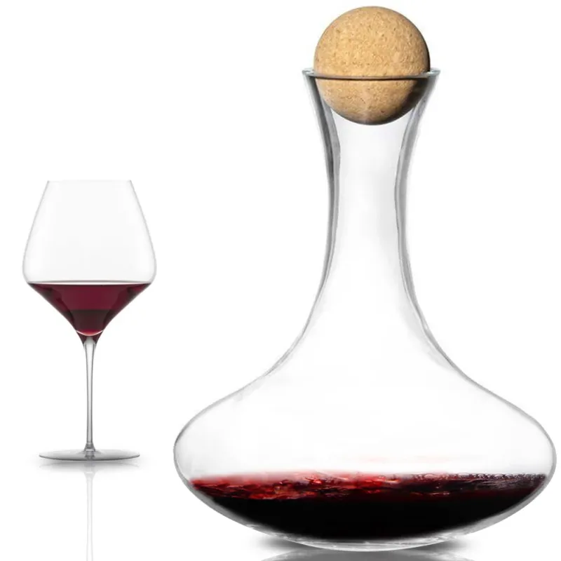 Promozione Esclusiva Decanter In Vetro Soffiato Per Vino Capacità 1,1 LT Con Tappo in Sughero Naturale