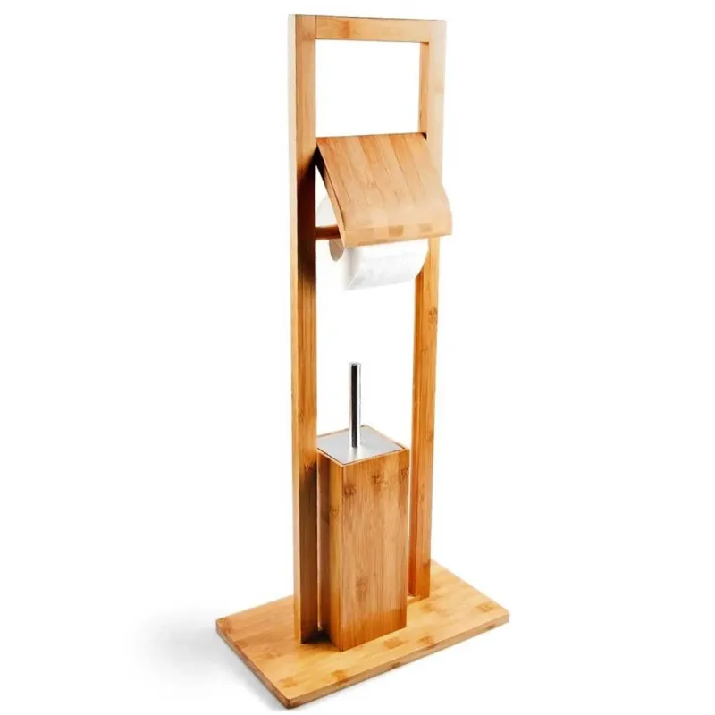 Direttamente Dal Produttore Portarotolo Con Scopino e Porta Scopino In Legno Bambu‘ Accessori Bagno WC 82 cm