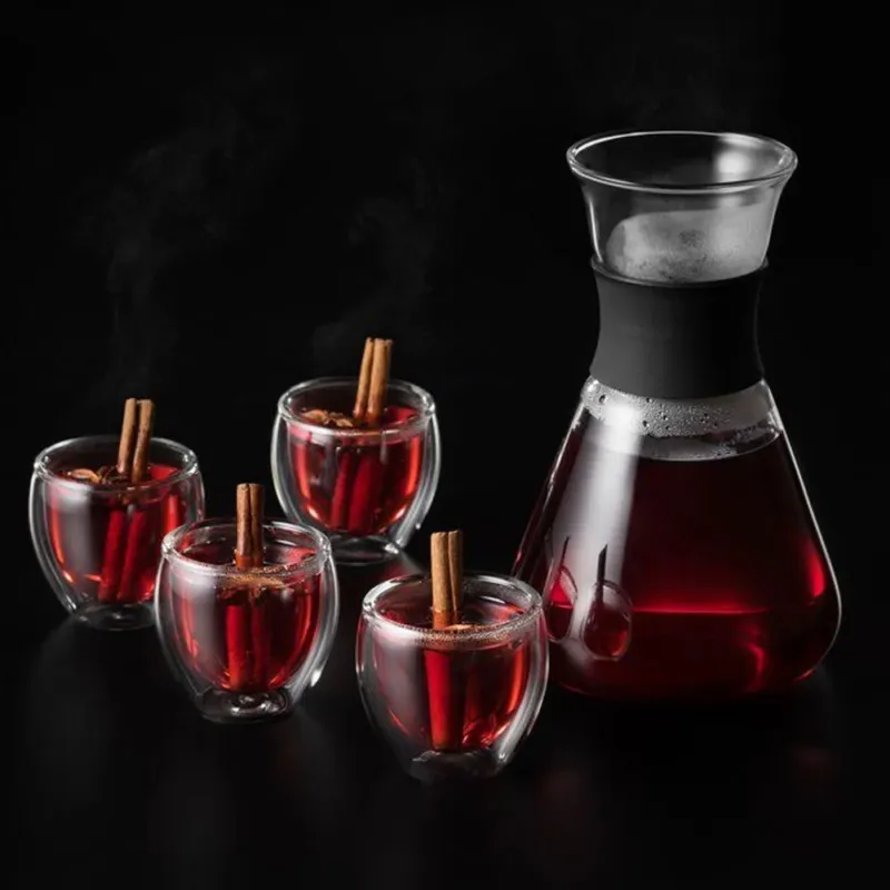 Prezzo Conveniente Set Regalo Decanter Vino in Vetro Con 4 Bicchieri A Doppia Parete