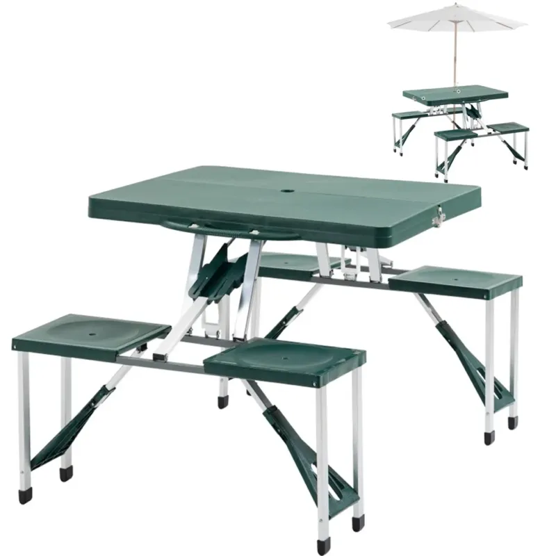 A Buon Prezzo Set Tavolo Tavolino Pieghevole Pic Nic Campeggio Alluminio Con 4 Sgabelli Verde