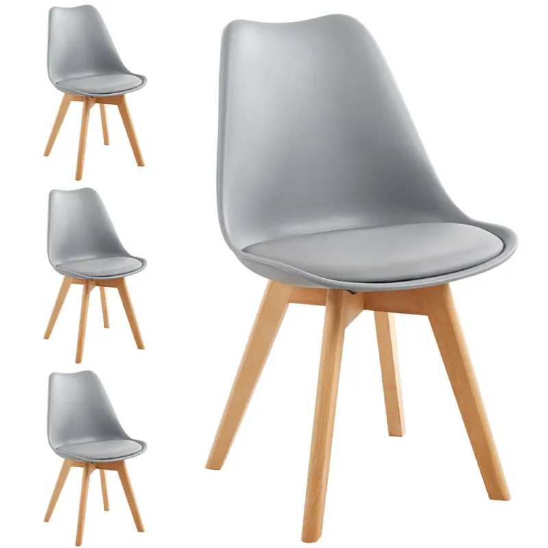 Set 4 Sedie da Pranzo Grigio Poltrona Ufficio Casa Gambe in Legno e Cuscino Super Prezzo
