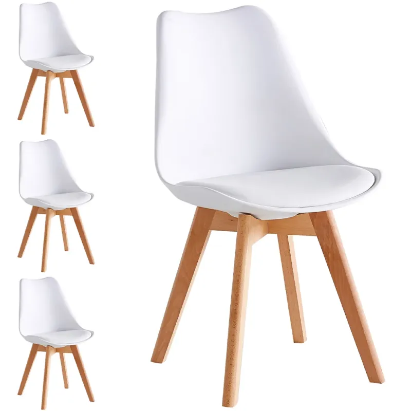 Set 4 Sedie da Pranzo Bianco Poltrona Ufficio Casa Gambe in Legno e Cuscino Offerta Speciale