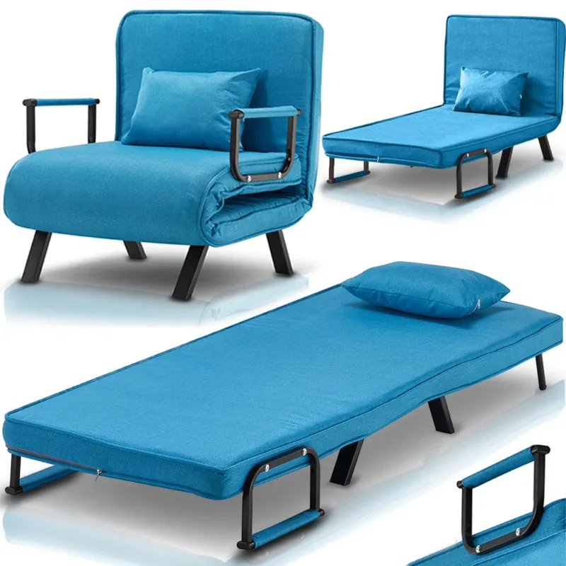 Saldi Poltrona Letto Reclinabile Chaise Lounge con Seduta Imbottita Convertibile Blu