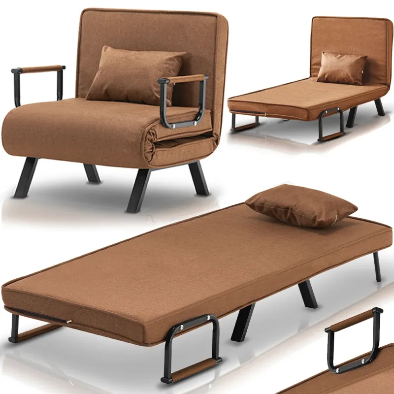 Poltrona Letto Reclinabile Chaise Lounge e Seduta Imbottita Convertibile Marrone Spedito Oggi
