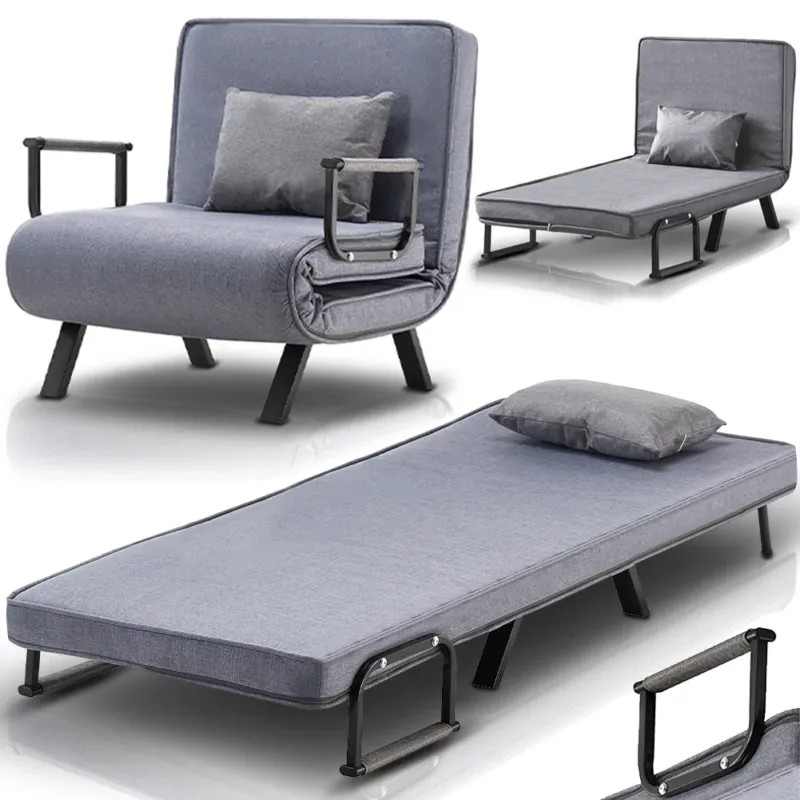 Poltrona Letto Reclinabile Chaise Lounge e Seduta Imbottita Convertibile Grigio Di Tendenza