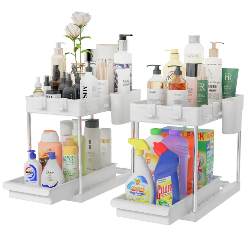 Set 2 Organizer Sottolavello Bianco Bagno Cucina Cassetto Scorrevole Salvaspazio Soddisfatti O Rimborsati