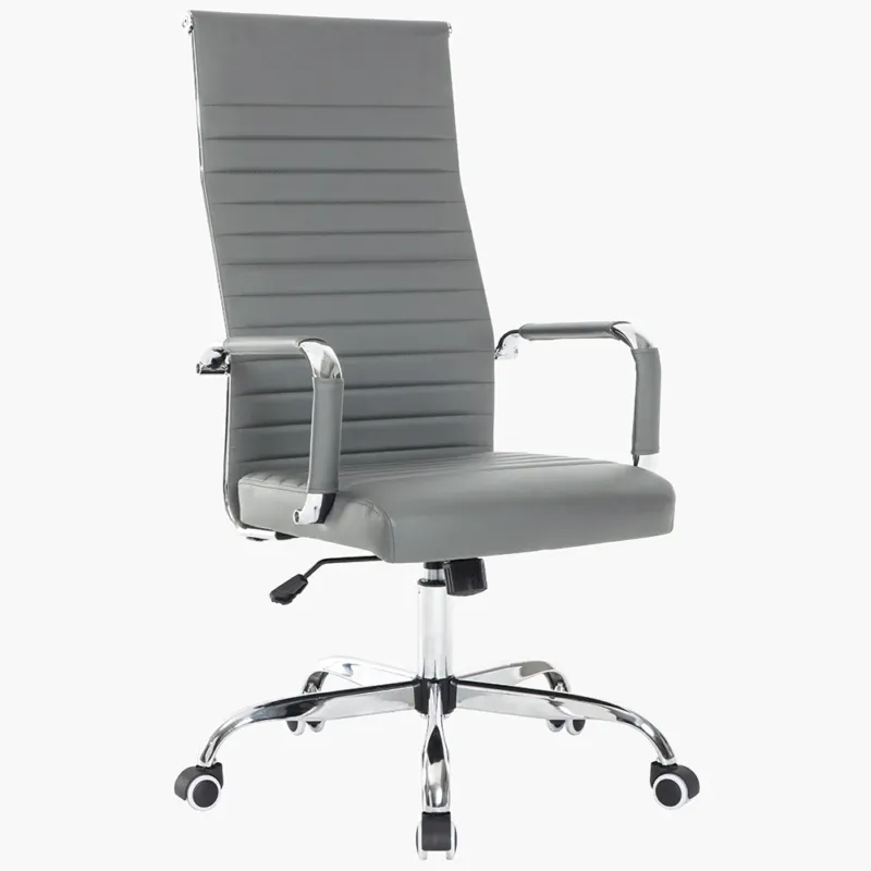 Subito Disponibile Sedia da Ufficio in Simil Pelle Grigio Poltrona Scrivania Girevole Base Cromata